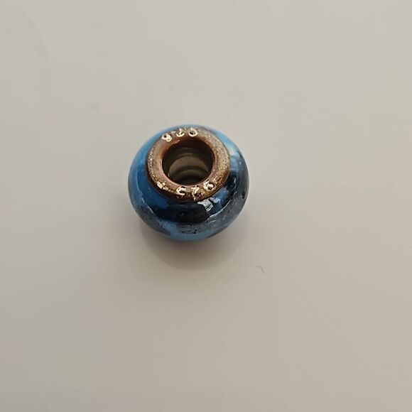 Murano Glass Bead 925 Blue/ Black - Picture 3 of 16